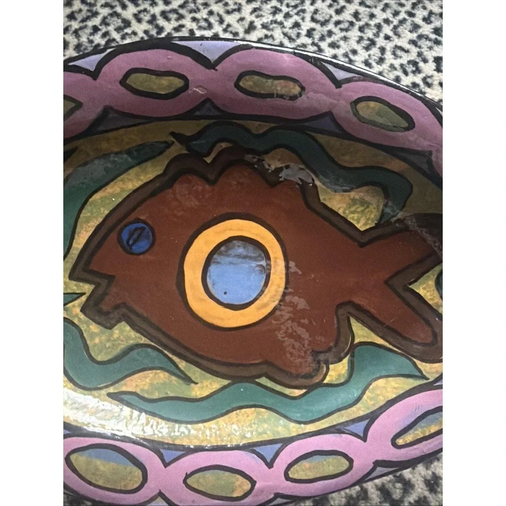 VTG Wassi Art Jamaica Hand Painted Fish Serving Sm Tray Platter 10.5